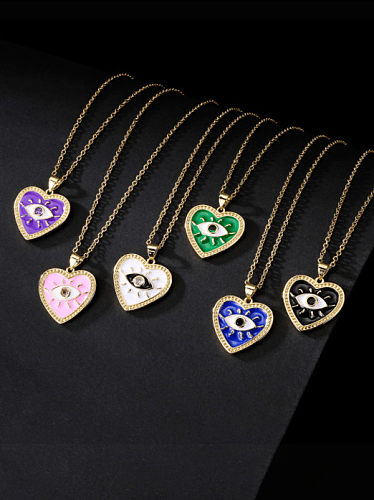 Brass Cubic Zirconia Enamel Minimalist Heart Pendant Necklace