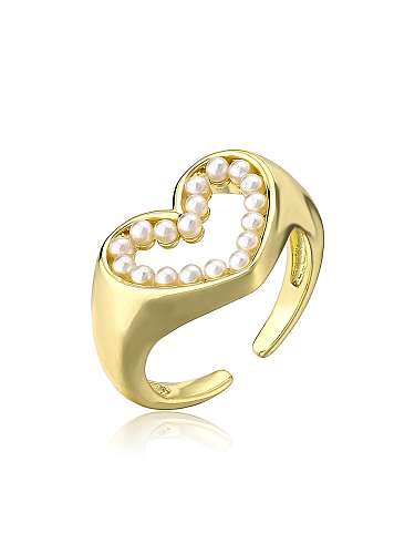 Brass Imitation Pearl Heart Trend Band Ring