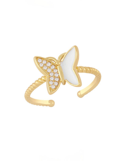Anillo de banda minimalista de mariposa con diamantes de imitación y esmalte de latón