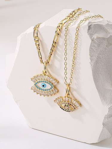 Collier Vintage en Laiton Cubic Zirconia Evil Eye