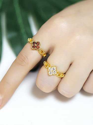 Brass Cubic Zirconia Flower Vintage Band Ring