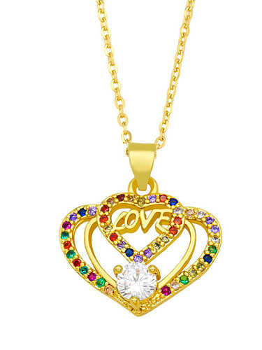 Brass Cubic Zirconia Hollow Heart Vintage Necklace