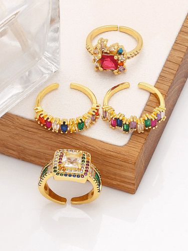 Brass Cubic Zirconia Multi Color Geometric Vintage Band Ring