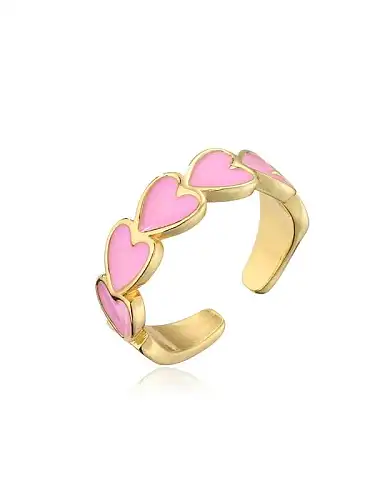 Brass Enamel Heart Minimalist Band Ring
