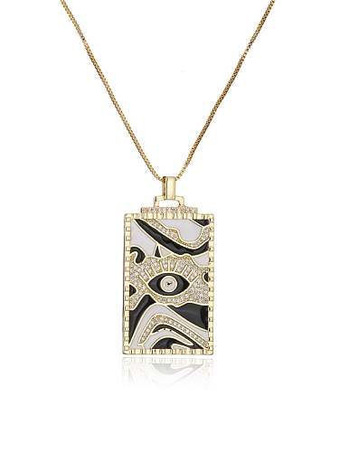 Brass Cubic Zirconia Enamel Evil Eye Vintage Geometry Pendant Necklace