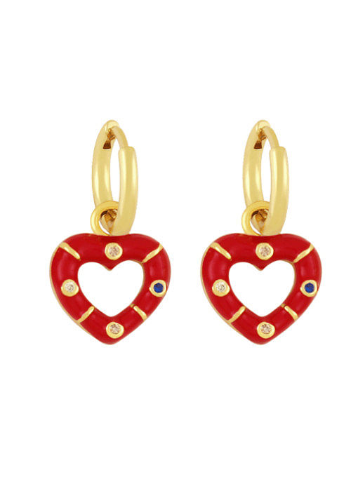Brass Enamel Heart Vintage Huggie Earring