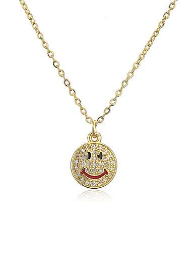 Brass Cubic Zirconia Vintage Enamel Smiley Pendant Necklace