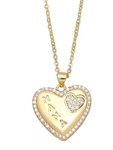 Brass Cubic Zirconia Letter Vintage Cross Heart Pendant Necklace