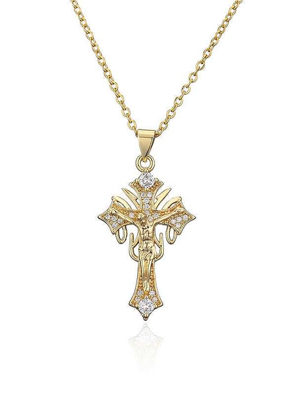 Brass Cubic Zirconia Cross Vintage Regligious Necklace