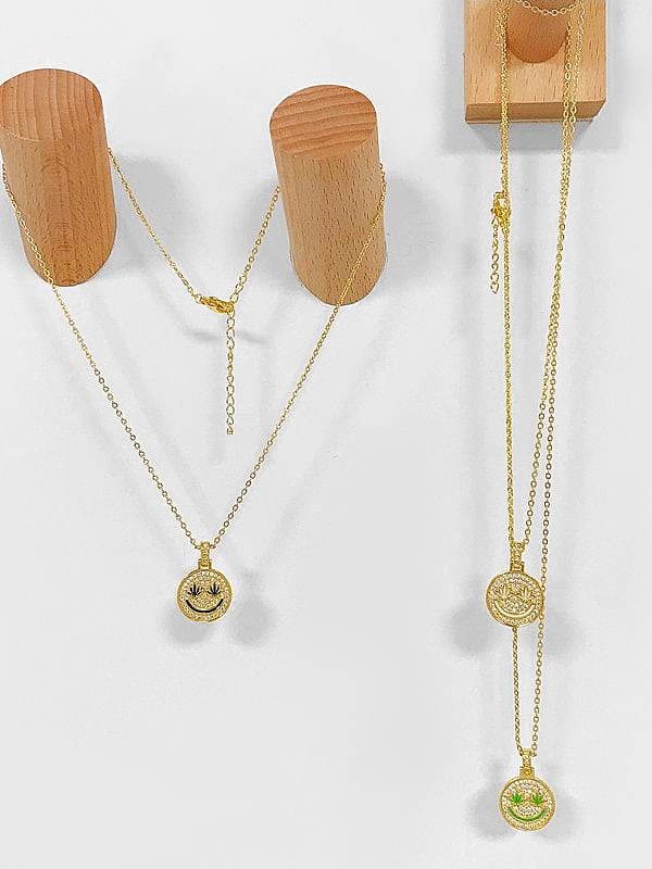 Brass Cubic Zirconia Locket Vintage Smiley Pendant Necklace