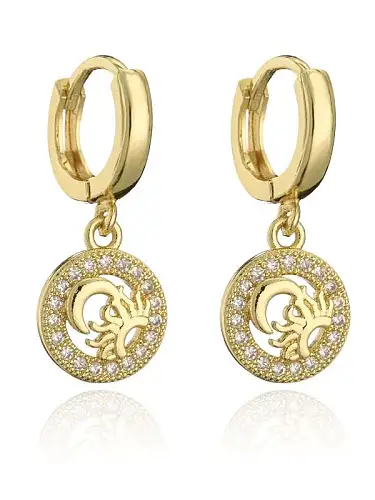 Brass Cubic Zirconia Geometric Vintage Huggie Earring
