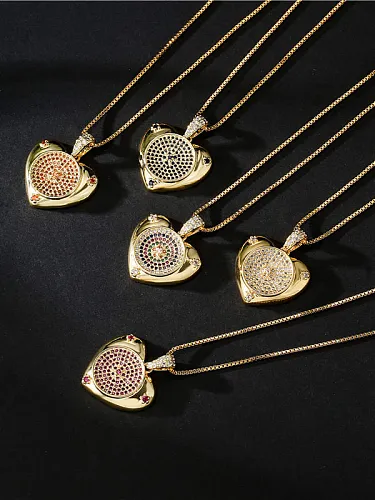 Brass Cubic Zirconia Vintage Heart Pendant Necklace