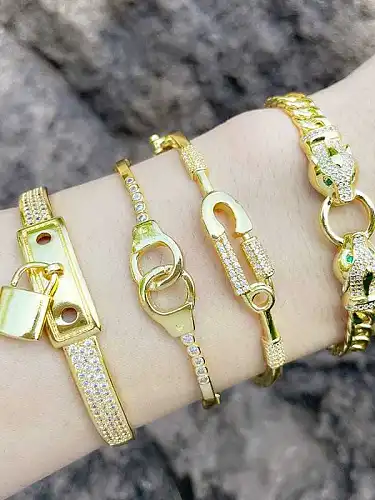 Brass Cubic Zirconia Leopard Vintage Band Bangle