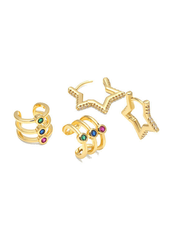 Brass Cubic Zirconia Geometric Vintage Huggie Earring
