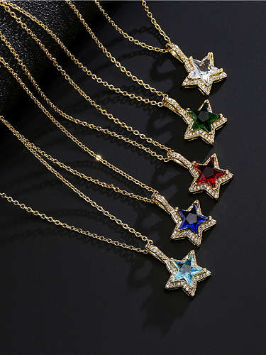 Brass Glass Stone Minimalist Five-pointed star Pendant Necklace