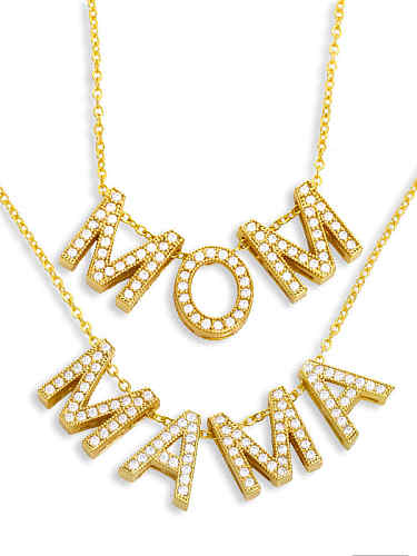 Brass Cubic Zirconia Minimalist MOM Letter Pendant Necklace