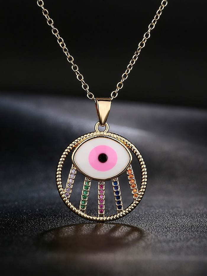 Brass Cubic Zirconia Enamel Evil Eye Dainty Round Pendant Necklace