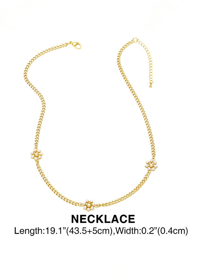Brass Imitation Pearl Vintage Flower Bangle and Necklace Set