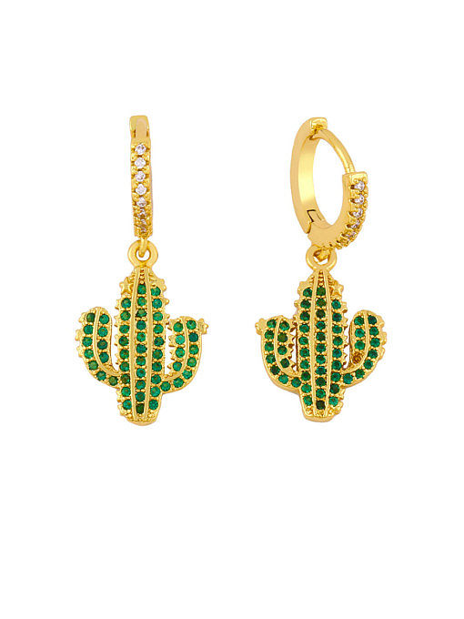Brass Cubic Zirconia Cactus Vintage Stud Earring