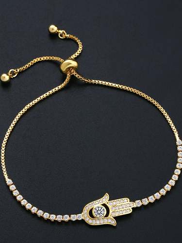 Brass Cubic Zirconia Irregular Minimalist Adjustable Bracelet