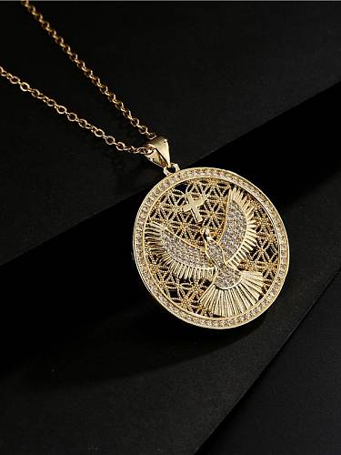 Brass Cubic Zirconia Eagle Vintage Geometric Pendant Necklace