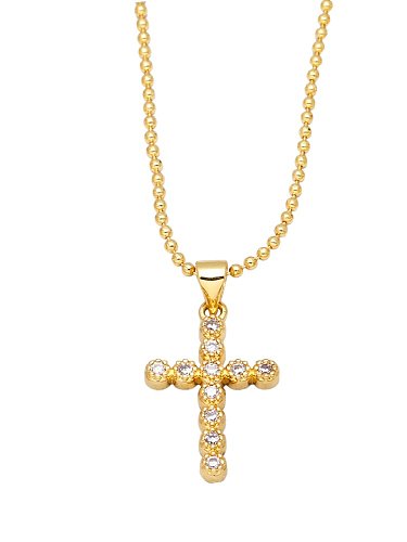Brass Cubic Zirconia Cross Vintage Regligious Necklace