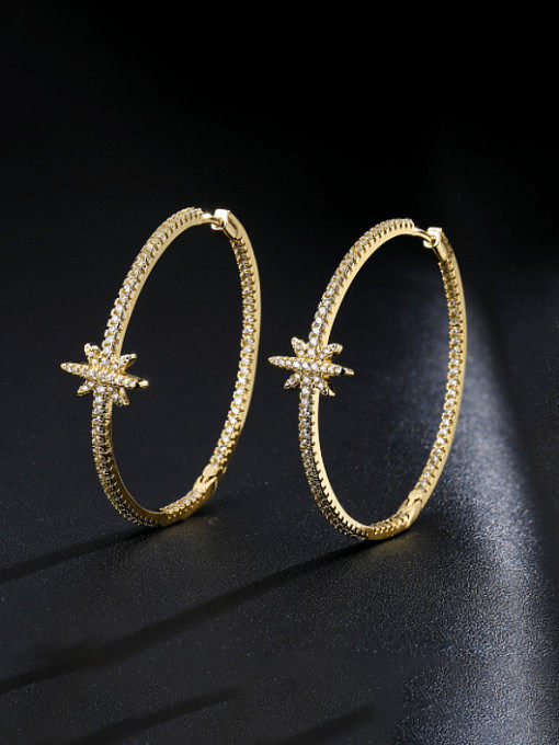 Brass Cubic Zirconia Geometric Luxury Hoop Earring