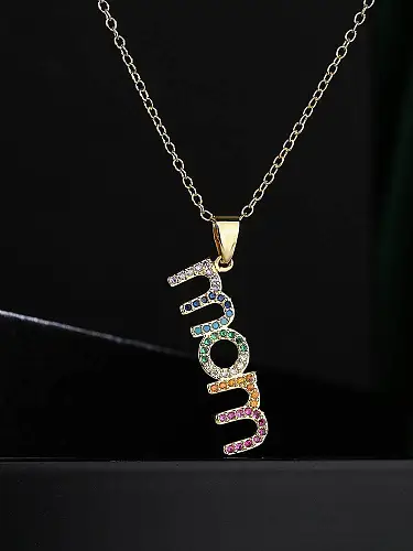 Brass Cubic Zirconia Letter Vintage Necklace