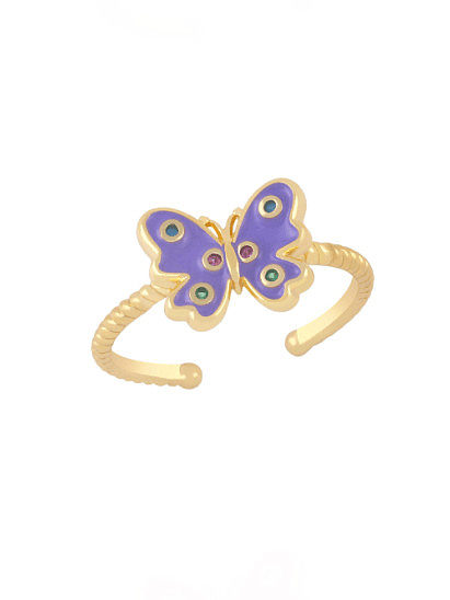 Brass Enamel Butterfly Minimalist Band Ring