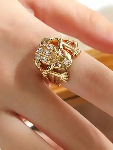 Brass Cubic Zirconia Animal Frog Vintage Band Ring