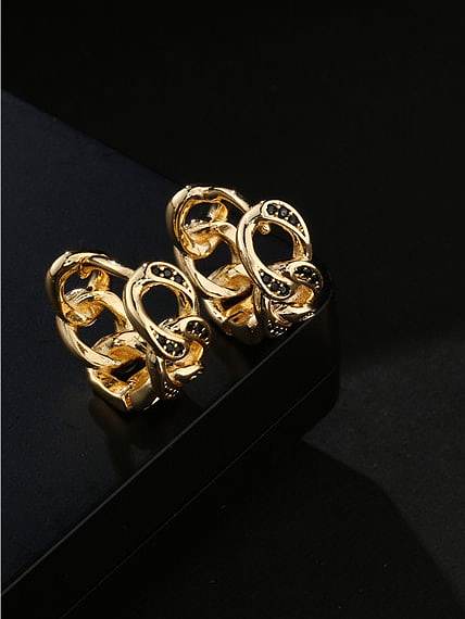 Brass Cubic Zirconia Geometric Vintage Huggie Earring