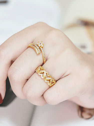 Brass Cubic Zirconia Geometric Vintage Band Ring