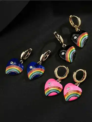 Brass Enamel Heart Cute Huggie Earring