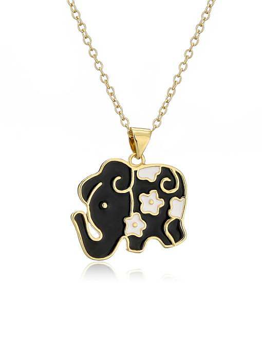 Brass Enamel Elephant Vintage Necklace