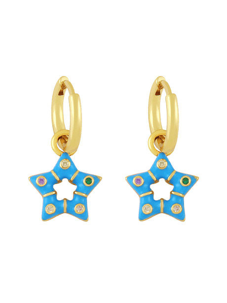 Brass Multi Color Enamel Star Vintage Huggie Earring