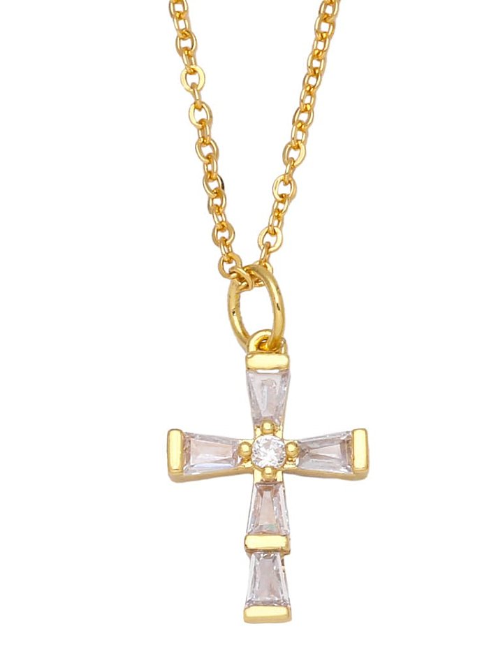Messing Zirkonia Medaillon Vintage Kreuz Anhänger Halskette