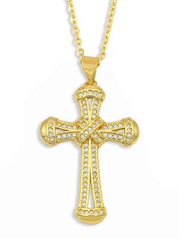 Brass Cubic Zirconia Cross Vintage pendant Necklace