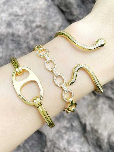 Bracelet manchette vintage serpent en laiton et zircon cubique