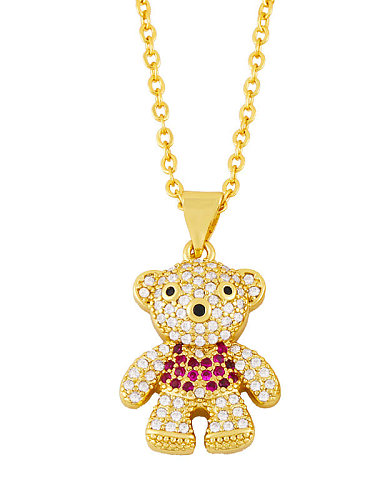 Brass Cubic Zirconia Icon Cute Bear Pendant Necklace