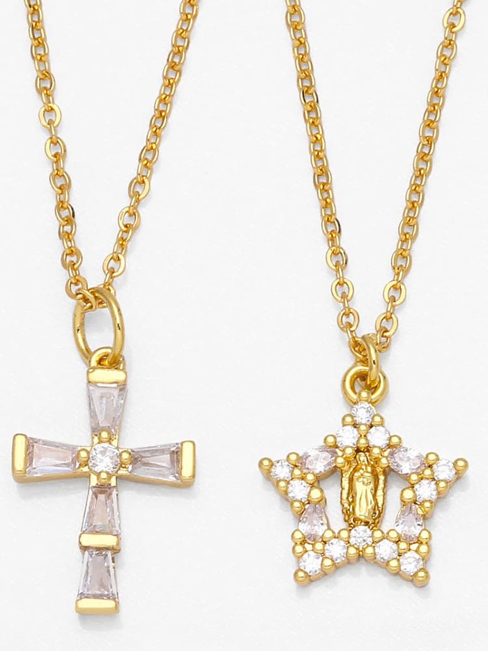 Brass Cubic Zirconia Locket Vintage Cross Pendant Necklace