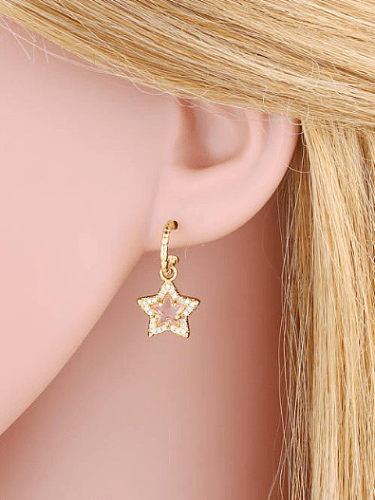 Brass Glass Stone Five-Pointed Star Vintage Hook Earring
