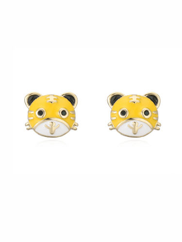 Brass Enamel Tiger Cute Stud Earring