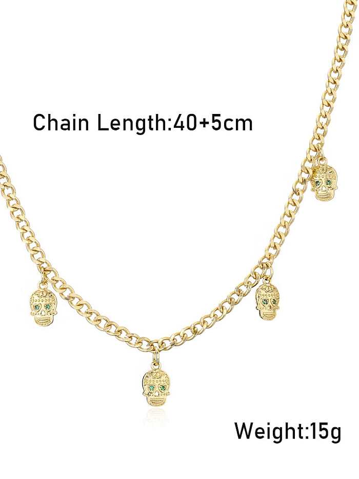 Brass Cubic Zirconia Skull Vintage Hollow Chain Necklace