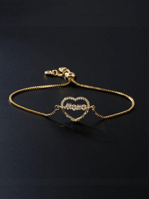 Bracelet Réglable Vintage Cubic Zirconia Coeur en Laiton