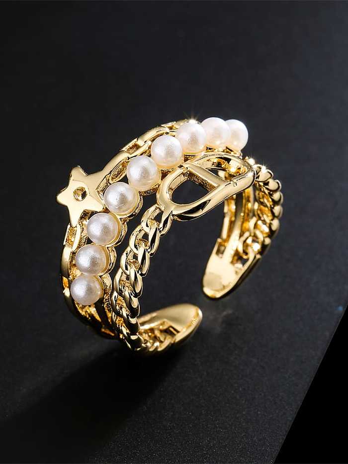 Brass Imitation Pearl Geometric Vintage Stackable Ring