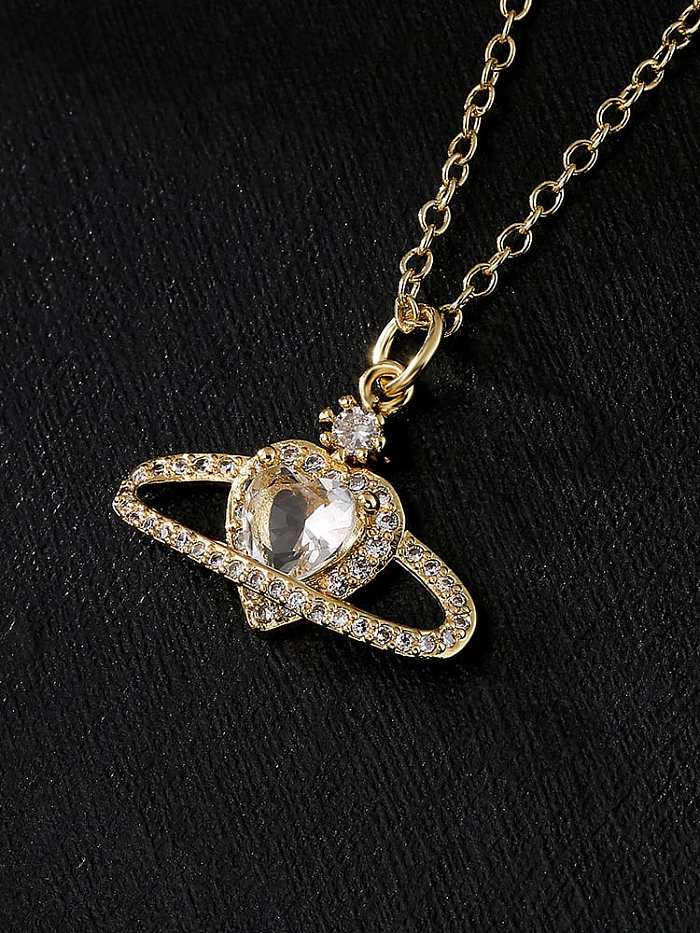 Brass Cubic Zirconia Heart Vintage Necklace