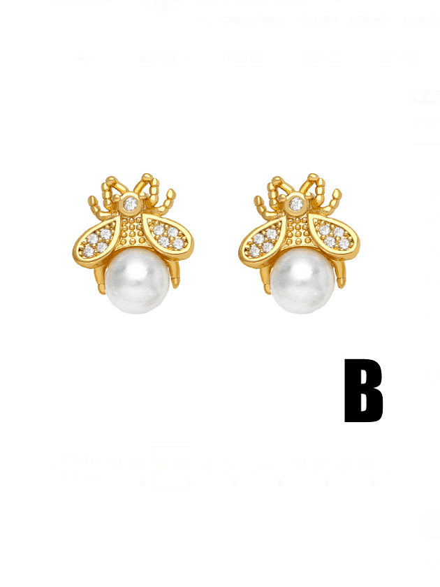 Brass Imitation Pearl Bowknot Moon Cute Stud Earring