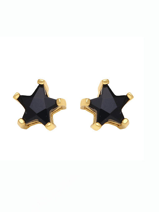 Brass Cubic Zirconia Pentagram Vintage Stud Earring