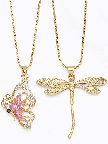 Messing Zirkonia Schmetterling Vintage Halskette