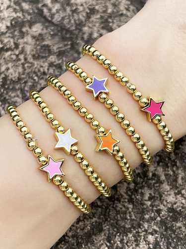 Brass Enamel Star Vintage Beaded Bracelet